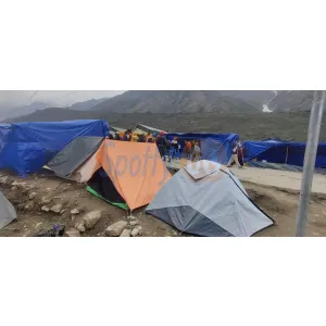 Spacious camping tents with beautiful mountain scenery on Kedarnath base