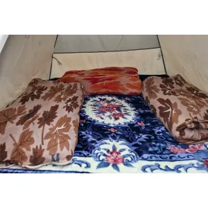 Comfortable mattress inside camping tent near Kedarnath base